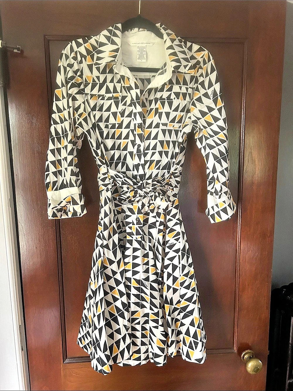 Diane von Furstenberg Geometric Midi Dress in White & Black Size 12